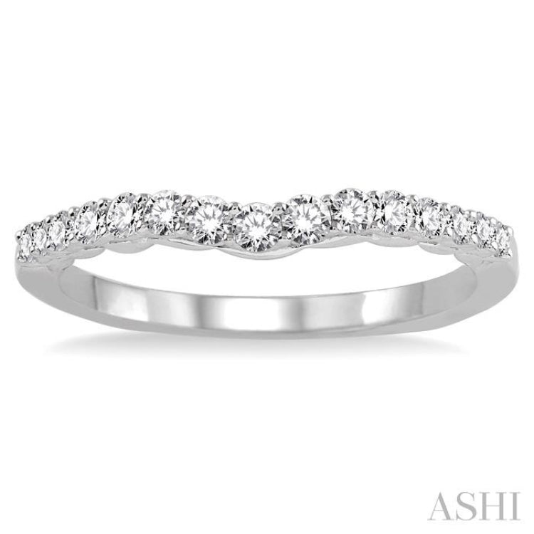 1/3 ctw Arched Center Round Cut Diamond Wedding Band in 14K White Gold