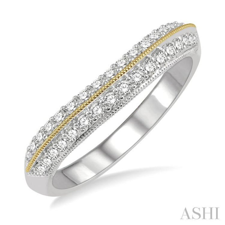 1/3 ctw Divided Twin Row Round Cut Diamond Wedding Band in 14K White and Yellow Gold