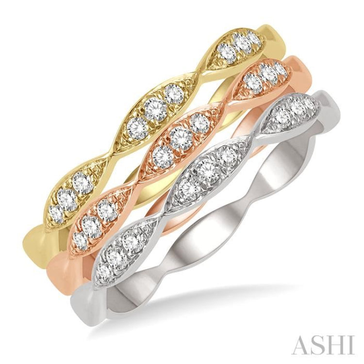 1/4 ctw Marquise Link Triple Tone Round Cut Diamond Stackable Band Set in 14K White, Rose and Yellow Gold