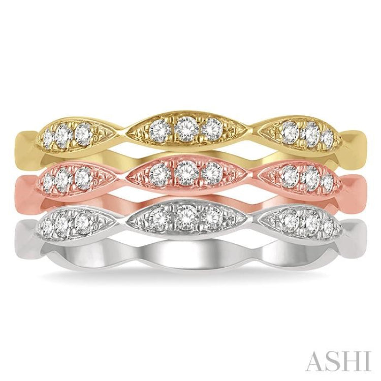 1/4 ctw Marquise Link Triple Tone Round Cut Diamond Stackable Band Set in 14K White, Rose and Yellow Gold