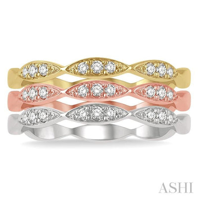 1/4 ctw Marquise Link Triple Tone Round Cut Diamond Stackable Band Set in 14K White, Rose and Yellow Gold