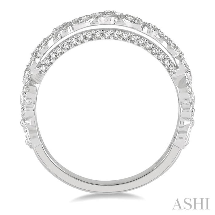 3/8 ctw Geometric Lattice Mount Round Cut Diamond Wedding Band in 14K White Gold