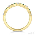 1/6 Ctw Round Cut Diamond and 1.35mm Emerald Precious Stone Wedding Band in 14K Yellow Gold