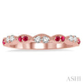 1.35 MM Round Cut Ruby and 1/5 Ctw Round Cut Diamond Half Eternity Wedding Band in 14K Rose Gold