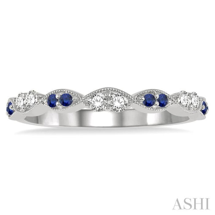 1.35 MM Round Cut Sapphire and 1/5 Ctw Round Cut Diamond Half Eternity Wedding Band in 14K White Gold