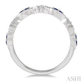 1.35 MM Round Cut Sapphire and 1/10 Ctw Round Cut Diamond Half Eternity Wedding Band in 14K White Gold