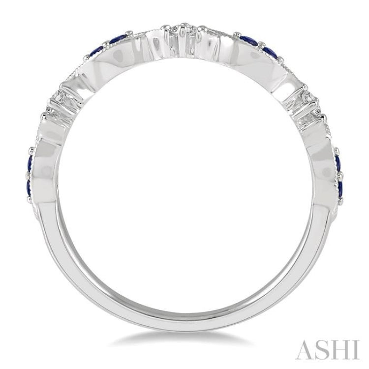 1.35 MM Round Cut Sapphire and 1/10 Ctw Round Cut Diamond Half Eternity Wedding Band in 14K White Gold