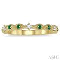 1.35 MM Round Cut Green Emerald and 1/10 Ctw Round Cut Diamond Half Eternity Wedding Band in 14K Yellow Gold