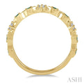 1.35 MM Round Cut Green Emerald and 1/10 Ctw Round Cut Diamond Half Eternity Wedding Band in 14K Yellow Gold