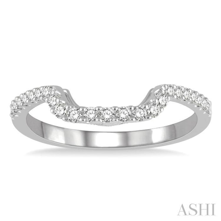 1/4 ctw Scooped Center Round Cut Diamond Wedding Band in 14K White Gold