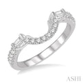 1/3 ctw Arched Center Baguette & Round Cut Diamond Wedding Band in 14K White Gold