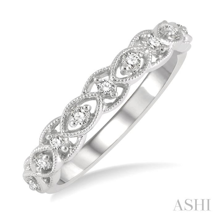 1/8 ctw Interlocking Open Lattice Round Cut Diamond Wedding Band in 14K White Gold