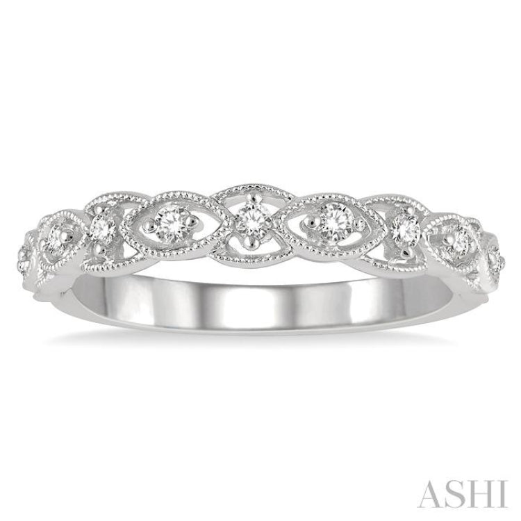 1/8 ctw Interlocking Open Lattice Round Cut Diamond Wedding Band in 14K White Gold