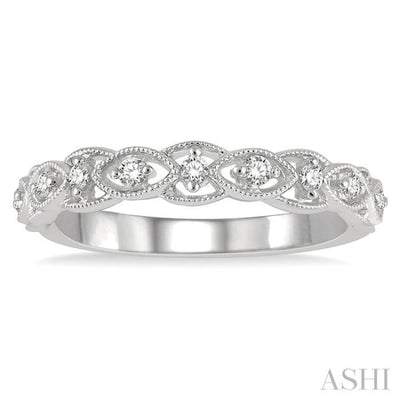 1/8 ctw Interlocking Open Lattice Round Cut Diamond Wedding Band in 14K White Gold