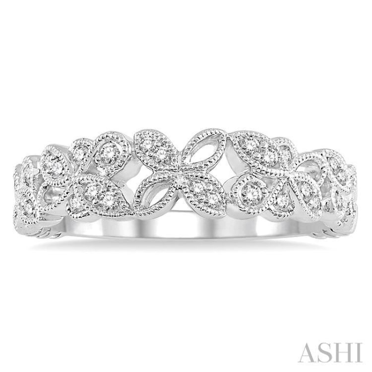 1/5 ctw Floral Lattice Round Cut Diamond Wedding Band in 14K White Gold