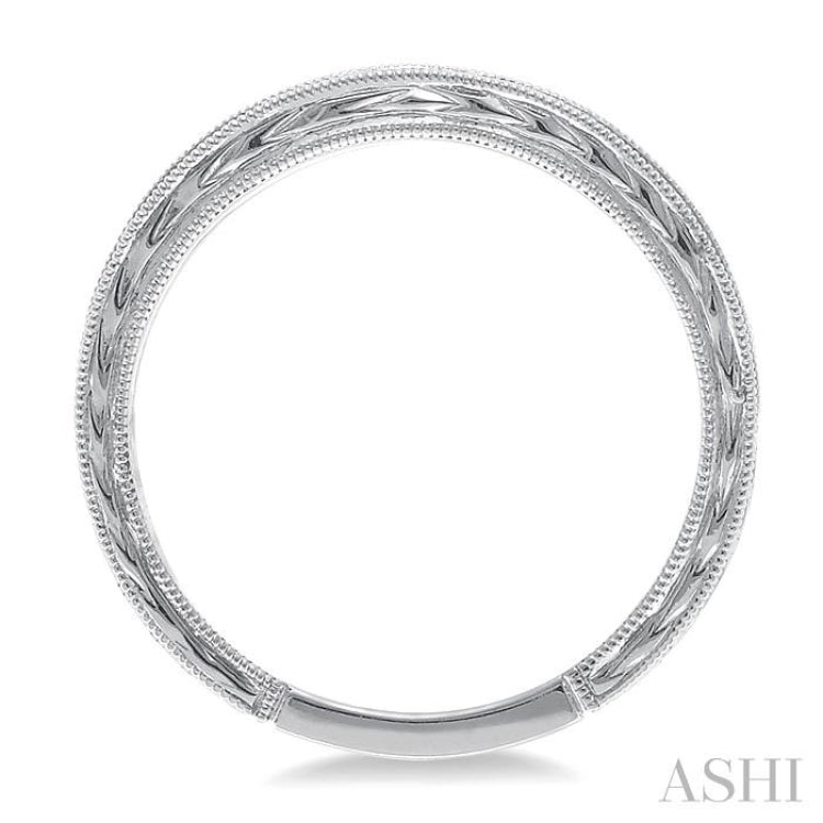 1/3 ctw Milgrain and Round Cut Diamond Wedding Band in 14K White Gold