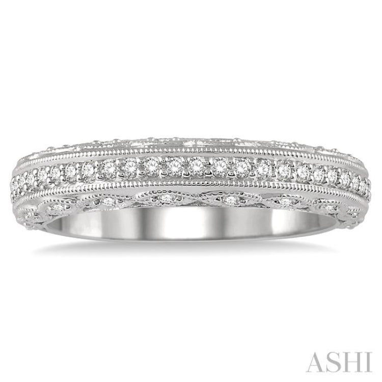 1/3 ctw Filigree Round Cut Diamond Wedding Band in 14K White Gold