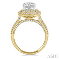 3/4 ctw Twin Halo 6.5MM Round Cut Diamond Semi-Mount Engagement Ring in 14K Yellow and White Gold