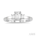 3/8 ctw Octagonal and Baguette Diamond Ladies Engagement Ring with 1/3 Ct Emerald cut Center Stone in 14K White Gold