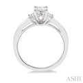 3/8 ctw Octagonal and Baguette Diamond Ladies Engagement Ring with 1/3 Ct Emerald cut Center Stone in 14K White Gold