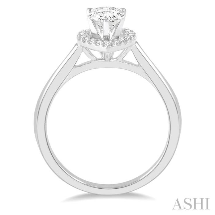 1/10 Ctw Pear Shape Round Cut Diamond Semi-Mount Engagement Ring in 14K White Gold