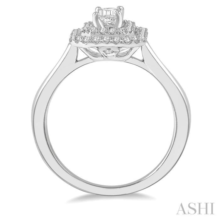 1/3 Ctw Octagonal Shape Round Cut Diamond Semi-Mount Engagement Ring in 14K White Gold