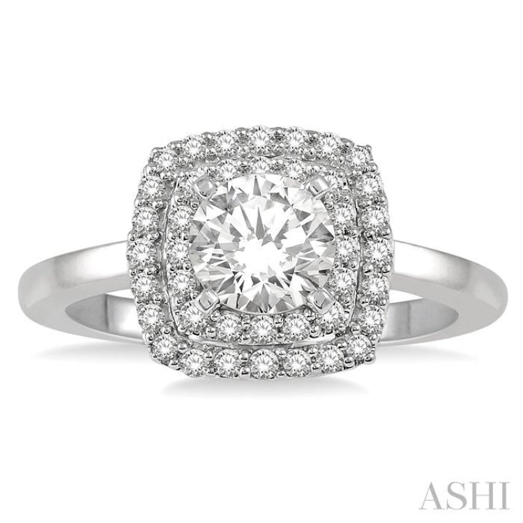 3/4 Ctw Cushion Shape 1/2 ct Round Cut Diamond Center Stone Ladies Engagement Ring in 14K White Gold