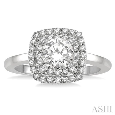 3/4 Ctw Cushion Shape 1/2 ct Round Cut Diamond Center Stone Ladies Engagement Ring in 14K White Gold