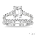 1 ctw Round, Pear & Octagon Cut Diamond Wedding Set With 7/8 ctw Engagement Ring and 1/8 ctw Wedding Band in 14K White Gold