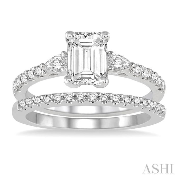 1 ctw Round, Pear & Octagon Cut Diamond Wedding Set With 7/8 ctw Engagement Ring and 1/8 ctw Wedding Band in 14K White Gold