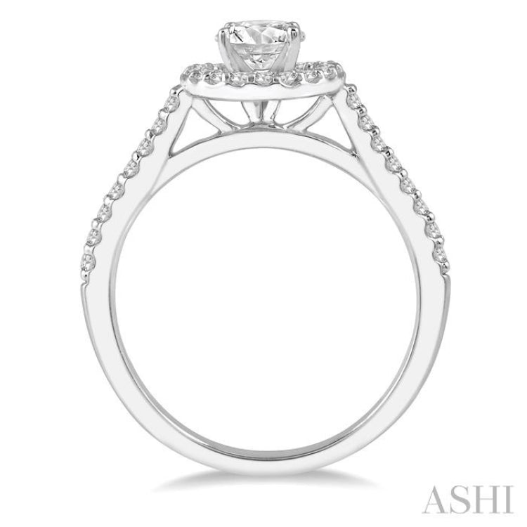 1 Ctw Halo Diamond Engagement Ring With 3/4 ct Round Cut Center Stone in 14K White Gold