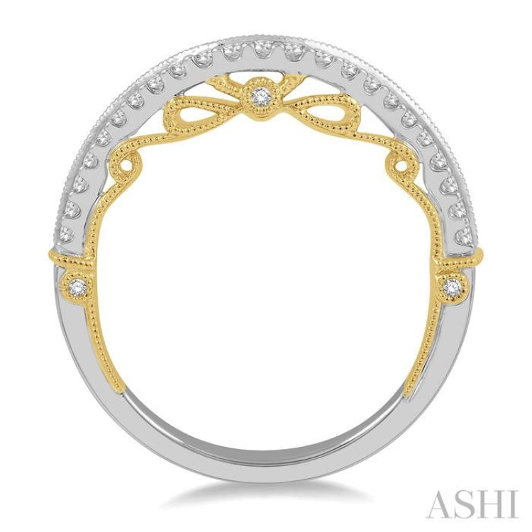 1/4 ctw Milgrain Backdrop Round Cut Diamond Wedding Band in 14K White and Yellow Gold