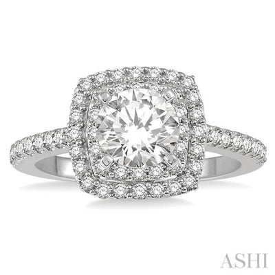 1 1/3 Ctw Twin Halo Diamond Engagement Ring With 3/4 ct Round Cut Center Stone in 14K White Gold