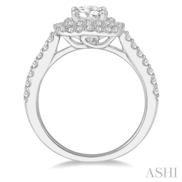 1 1/3 Ctw Twin Halo Diamond Engagement Ring With 3/4 ct Round Cut Center Stone in 14K White Gold