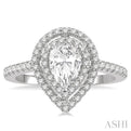 1 1/3 Ctw Twin Halo Round Cut Diamond Engagement Ring With 3/4 ct Pear Cut Center Stone in 14K White Gold