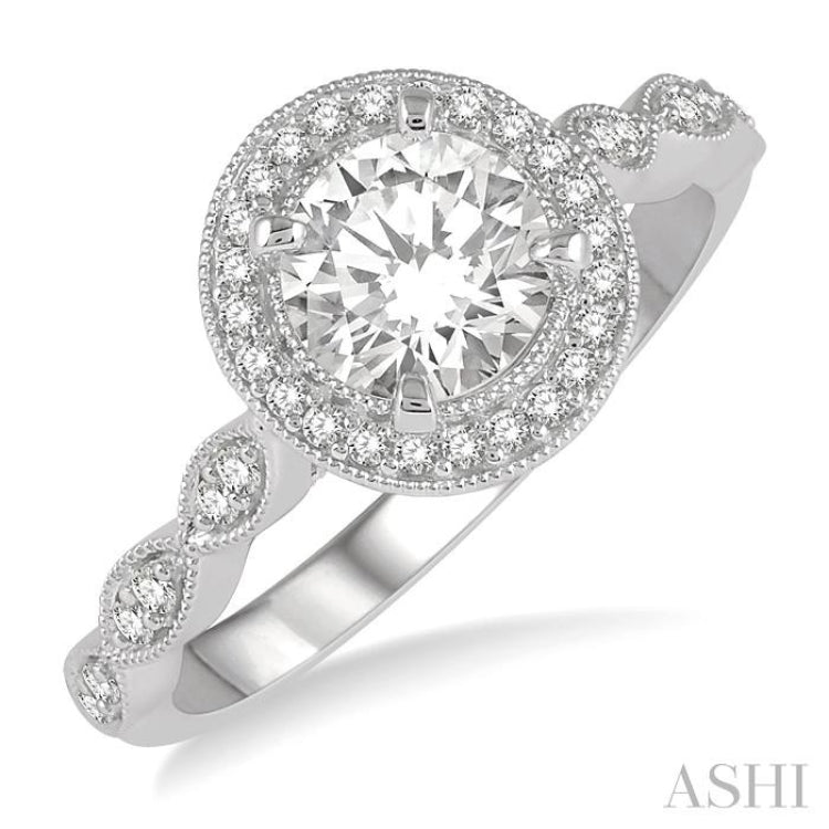 1/5 ctw Marquise Lattice Shank Round Cut Diamond Semi-Mount Engagement Ring in 14K White Gold