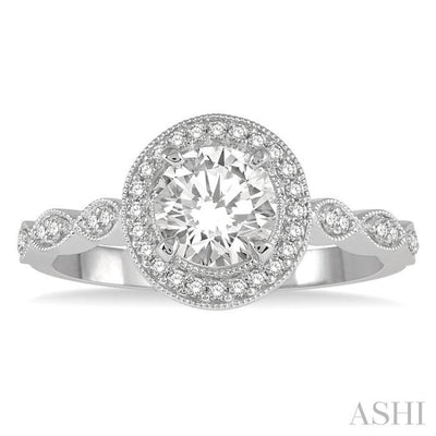 1/5 ctw Marquise Lattice Shank Round Cut Diamond Semi-Mount Engagement Ring in 14K White Gold