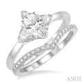 3/4 ctw Diamond Wedding Set With 3/4 ctw Marquise & Triangular Cut Engagement Ring and 1/10 ctw Wedding Band in 14K White Gold