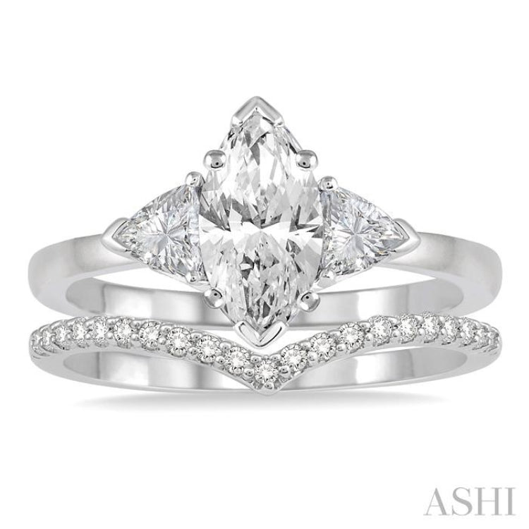 3/4 ctw Diamond Wedding Set With 3/4 ctw Marquise & Triangular Cut Engagement Ring and 1/10 ctw Wedding Band in 14K White Gold