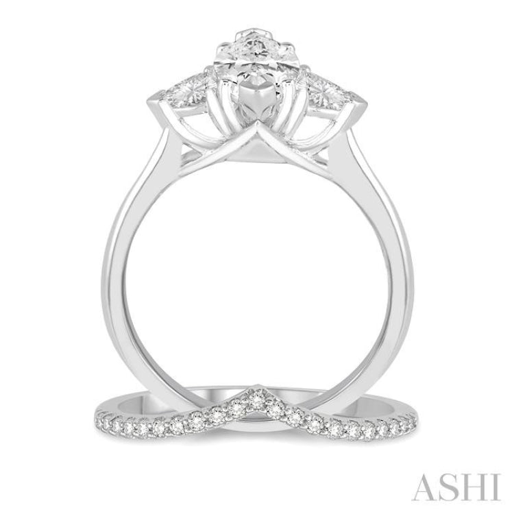 3/4 ctw Diamond Wedding Set With 3/4 ctw Marquise & Triangular Cut Engagement Ring and 1/10 ctw Wedding Band in 14K White Gold