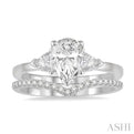 3/4 ctw Diamond Wedding Set With 3/4 ctw Pear & Triangle Cut Engagement Ring and 1/10 ctw Chevron Center Diamond Wedding Band in 14K White Gold