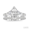 1/2 ctw Diamond Wedding Set With 3/8 ctw Marquise & Triangular Cut Engagement Ring and 1/10 ctw Wedding Band in 14K White Gold