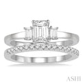 1/2 ctw Diamond Wedding Set With 3/8 ctw Octagonal & Baguette Engagement Ring and 1/10 ctw Round Cut Diamond Wedding Band in 14K White Gold