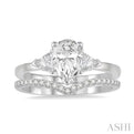 1/2 ctw Diamond Wedding Set With 3/8 ctw Pear & Triangular Cut Engagement Ring and 1/10 ctw Wedding Band in 14K White Gold