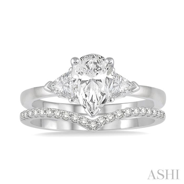 1/2 ctw Diamond Wedding Set With 3/8 ctw Pear & Triangular Cut Engagement Ring and 1/10 ctw Wedding Band in 14K White Gold