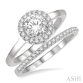 3/4 Ctw Round Cut Diamond Wedding Set With 5/8 ct Engagement Ring and 1/6 ct Wedding Band in 14K White Gold