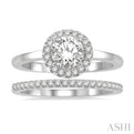 3/4 Ctw Round Cut Diamond Wedding Set With 5/8 ct Engagement Ring and 1/6 ct Wedding Band in 14K White Gold