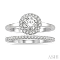 3/8 Ctw Diamond Wedding Set With 1/3 ct Halo 1/4 ct Round Cut Center Stone Engagement Ring and 1/10 ct Wedding Band in 14K White Gold