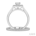 3/8 Ctw Diamond Wedding Set With 1/3 ct Halo 1/4 ct Round Cut Center Stone Engagement Ring and 1/10 ct Wedding Band in 14K White Gold