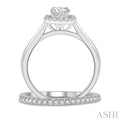 3/4 Ctw Round Cut Diamond Wedding Set With 5/8 ct Cushion Mount Engagement Ring and 1/6 ct Wedding Band in 14K White Gold